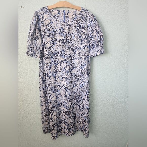 Chico's Coastal Side Pockets Blue and White Midi Dress - Picture 1 of 12